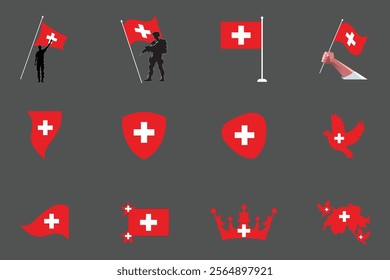 Flag of Switzerland Set, Original and simple Switzerland flag Bundle, vector illustration of Switzerland flag Collection
