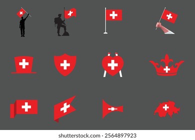 Flag of Switzerland Set, Original and simple Switzerland flag Bundle, vector illustration of Switzerland flag Collection
