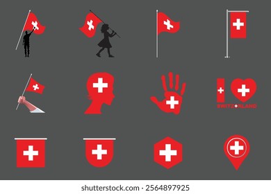 Flag of Switzerland Set, Original and simple Switzerland flag Bundle, vector illustration of Switzerland flag Collection
