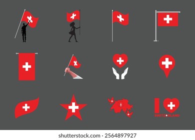 Flag of Switzerland Set, Original and simple Switzerland flag Bundle, vector illustration of Switzerland flag Collection
