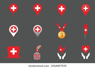 Flag of Switzerland Set, Original and simple Switzerland flag Bundle, vector illustration of Switzerland flag Collection
