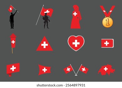 Flag of Switzerland Set, Original and simple Switzerland flag Bundle, vector illustration of Switzerland flag Collection
