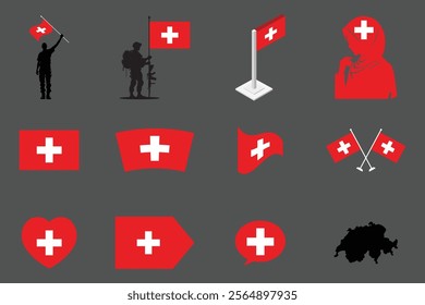 Flag of Switzerland Set, Original and simple Switzerland flag Bundle, vector illustration of Switzerland flag Collection
