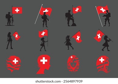 Flag of Switzerland Set, Original and simple Switzerland flag Bundle, vector illustration of Switzerland flag Collection
