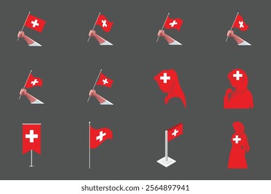 Flag of Switzerland Set, Original and simple Switzerland flag Bundle, vector illustration of Switzerland flag Collection
