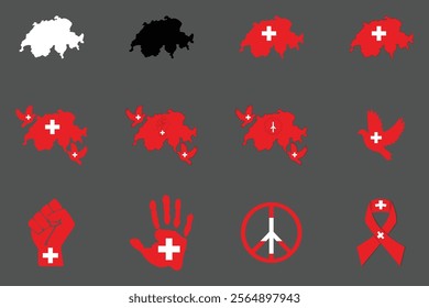 Flag of Switzerland Set, Original and simple Switzerland flag Bundle, vector illustration of Switzerland flag Collection
