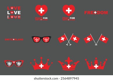 Flag of Switzerland Set, Original and simple Switzerland flag Bundle, vector illustration of Switzerland flag Collection
