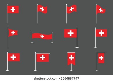 Flag of Switzerland Set, Original and simple Switzerland flag Bundle, vector illustration of Switzerland flag Collection
