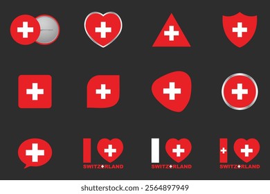 Flag of Switzerland Set, Original and simple Switzerland flag Bundle, vector illustration of Switzerland flag Collection
