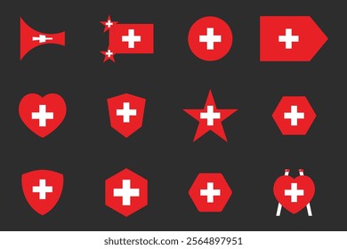 Flag of Switzerland Set, Original and simple Switzerland flag Bundle, vector illustration of Switzerland flag Collection
