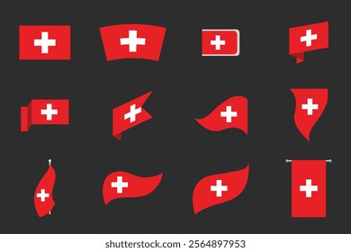 Flag of Switzerland Set, Original and simple Switzerland flag Bundle, vector illustration of Switzerland flag Collection
