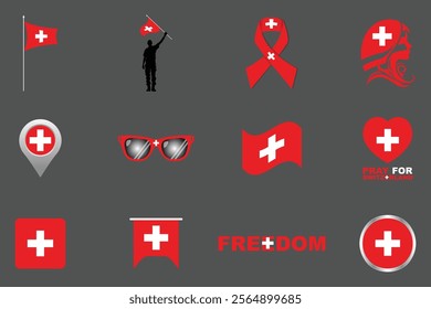 Flag of Switzerland Set, Original and simple Switzerland flag Bundle, vector illustration of Switzerland flag Collection
