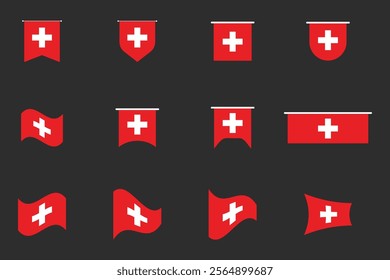 Flag of Switzerland Set, Original and simple Switzerland flag Bundle, vector illustration of Switzerland flag Collection
