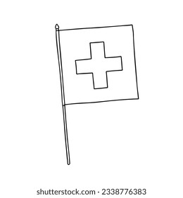 Bandera de Suiza. Vector, bandera dibujada a mano en blanco y negro.