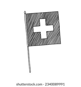 Flagge der Schweiz. Vektorgrafik, handgezeichnet schwarz-weißes Flag.