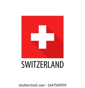 Flag of Switzerland. Vector flat swiss national flag square shape isolated on white with caption.