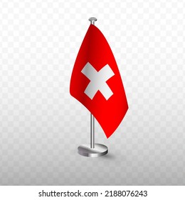 Flag of Switzerland . Vector illustration of a flag with flagpole on a transparent background (PNG).