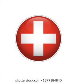 Flag of Switzerland. Vector illustration. Icon. 3D. Traditional color. Web, Sport.