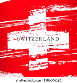 Flag of Switzerland. Vector illustration on white background. Brush strokes drawn by hand. Independence Day. Confederation Day.