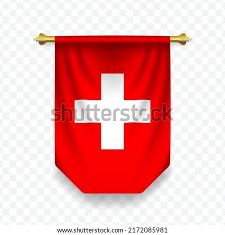 Flag of Switzerland. Vector illustration of a vertical hanging flag on a transparent background (PNG).