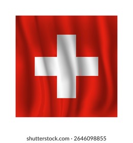 Bandeira da Suíça ondulada flui ao vento, com dobras 3d