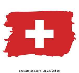 Flag of Switzerland white grunge brush stroke isolated on white. Vector illustration.