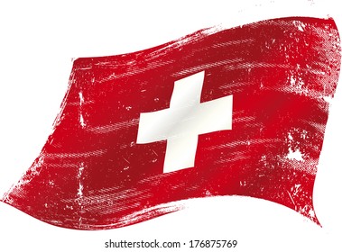 flag of  Switzerland in the wind with a texture