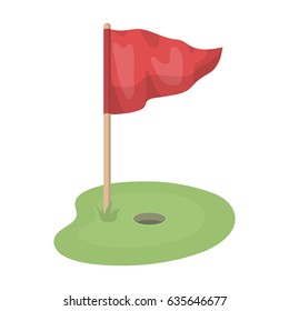 Flag symbol of the golf club. Golf symbol of the club is red. Flag of the golf club on the green field.Golf club single icon in cartoon style vector symbol stock illustration web.