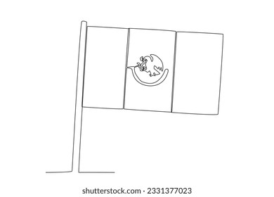 A flag with the symbol of the Mexican state. Independencia de Mexico one-line drawing