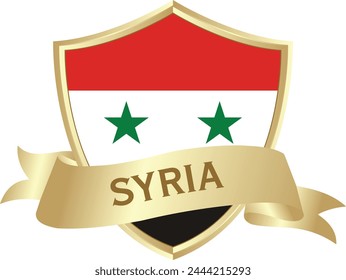 Flag of Syria as around the metal gold shield with Syria flag