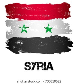 Flag of Syria from brush strokes in grunge style isolated on white background. Levant state in Western Asia, bordering Mediterranean Sea to west. Vector illustration