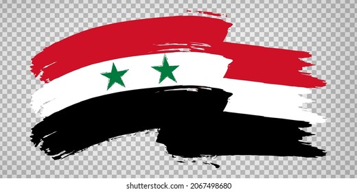 Flag of Syria  from brush strokes. Waving Flag Syrian Arab Republic on transparent background for your web site design, app, UI. Stock vector.  EPS10.