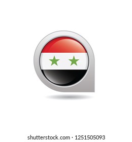 Flag of Syria, button with the reflection of light and shadow, gray frame, Icon country. Realistic vector illustration on white background.