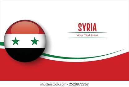 Bandera de Siria Círculo aislado sobre fondo blanco con texto. Anuncio, Póster, Vector, Plantilla, Maqueta, Fondo, Redes Sociales, Publicación, 3D.