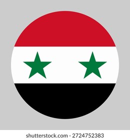 Bandera de Siria en forma circular con proporciones precisas y colores oficiales. Representar la identidad nacional y el patriotismo