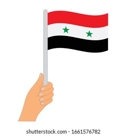 Flag of Syria  . Hand holding a Syria flag - vector icon.