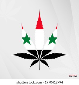 Flag of Syria in Marijuana leaf shape. The concept of legalization Cannabis in Syria. Medical cannabis illustration.