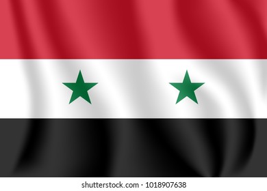 Flag of Syria. Realistic waving flag of Syrian Arab Republic. Fabric textured flowing flag of Syria.