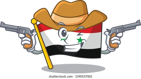 Flag syria Scroll mascot performed as a Cowboy with guns