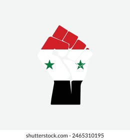 Flag of Syria in the shape of raised hand sign isolated on background. Fist symbol modern, simple, vector, icon for website design, mobile app, ui. Vector Illustration