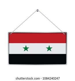 Flag of Syria. The symbol of the state in the pennant hanging on the rope, 
rectangle hanging. Vector Illustration EPS10. White Background.