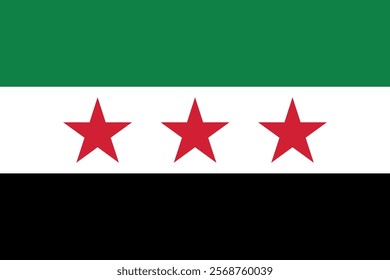 Flag of Syria. The Syrian black and green flag with stars. The national symbol of the Syrian Arab Republic.