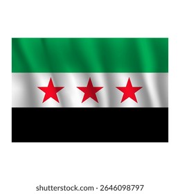 Bandeira da Síria ondulada voa ao vento, com dobras 3d