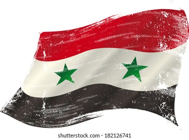 flag of  Syria in the wind with a texture