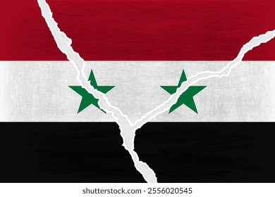 Flag of the Syrian Arab Republic in the form of torn paper close-up. The fall of the Syrian regime