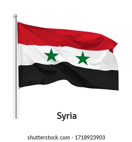 Flag of the Syrian Arab Republic in the wind on flagpole, vector