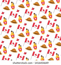 flag syrup hat maple leaf background happy canada day vector illustration