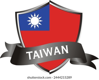 Flag of Taiwan as around the metal silver shield with Taiwan flag