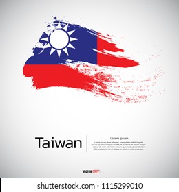 Flag of Taiwan with brush stroke, grunge style background vector.