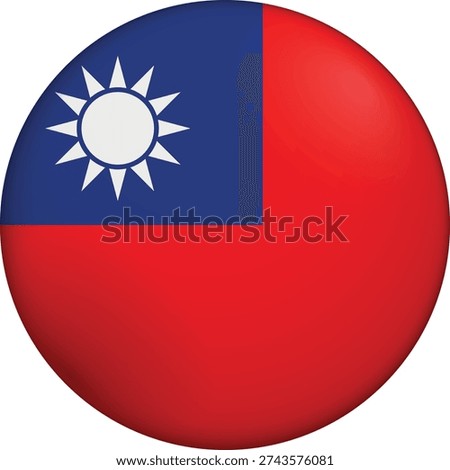Flag of Taiwan. Glossy circular flag. Button appearance. 3D Icon Design with depth. Professional, tactile look. Perfect for representing national identity in digital interfaces and perfect for websites